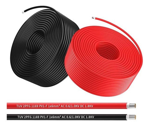 Cable De Panel Solar 100ft Negro Y 100ft Rojo, 10awg (6...