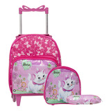 Kit Mochila Infantil Rodinha Feminina Gata Marie Resistente