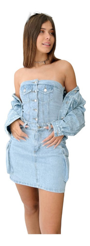 Top Corset Jean Nevado Elastizado Botones Mujer 