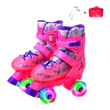 Patins Quad Rosa Regulável 28-32 E 33-36 Rodinha Led +barato