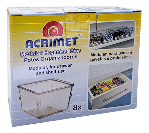 Organizador Acrimet Para Gaveta Pequeno 8 X 8 X 5,5cm Com 8 