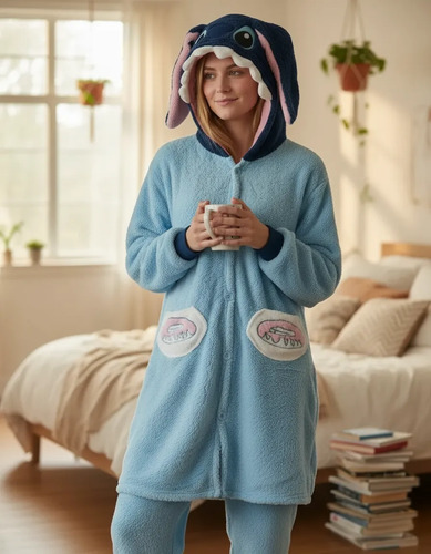 Pijama 2 Piezas Bata Kigurumi Daisy Afelpada Rosa Azul