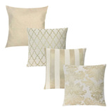 Kit 4 Capas Almofadas Jacquard Luxo Branco E Dourado 45x45 