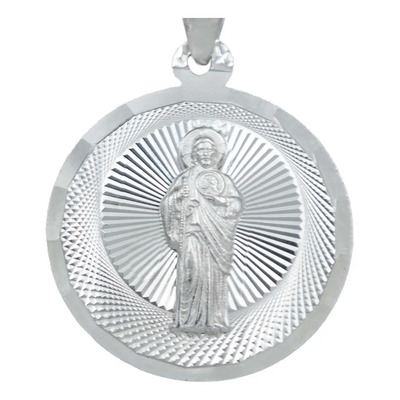 Medalla Diamantada Chica San Judas Tadeo Plata 925 2.1 Cm Color Plateado