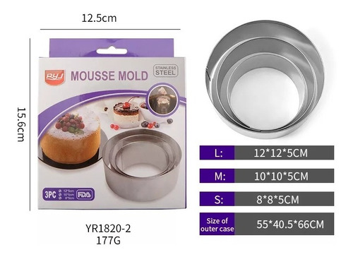 Set De 3 Anillos Molde Circulo Para Tortas Mousse