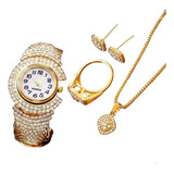 Kit Reloj Pulsera  Para Mujer + Juego De Collar Aretes