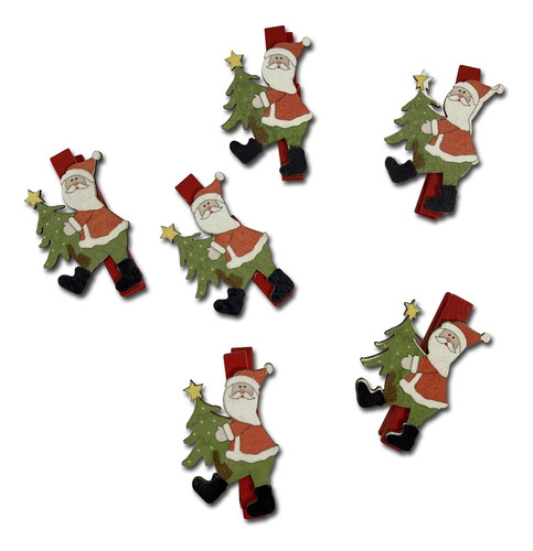 Adorno Broche Clip Navidad Papa Noel Deco Pack X6 Pettish