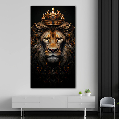 Cuadro Leon Dorado Fondo Negro Elegante Canvas 130x70 A3