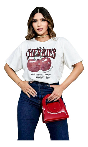 Blusa Camiseta Algodão Tee Tshirts Estampa Cereja Cherries