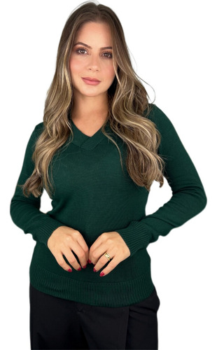 Blusa Trico Basica De Frio Feminina Decote V Manga Longa