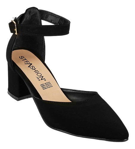 Zapatilla Tacón Mujer Negro Tipo Nobuk Stfashion 00303903