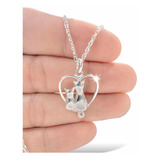 Colgante Corazon Con Pareja De Gatos + Cadena De Plata 980