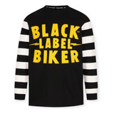 Playera Black Label Biker Oilers Negra Manga Larga