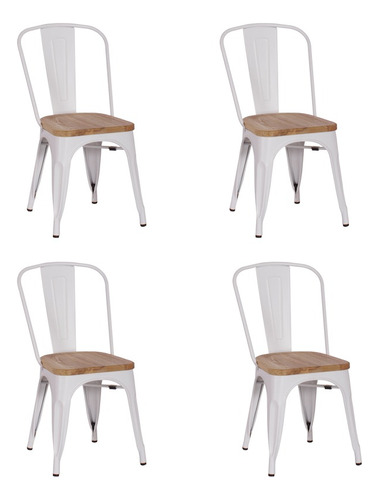 Pack 4 Sillas Tolix Con Asiento De Madera