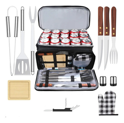 Bolso Set Parrillero Con Herramientas De Asado Y Cooler 