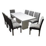 Juego Comedor Blanco Tr 180x90 + 8 Sillas Chenille