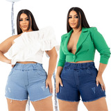 Kit 2 Shortinho Jeans Plus Size Cós Alto Destroyed Qualidade