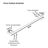 Suporte De Parede Porta Toalha De Banho Alto Brilho 60cm Cor Prateado
