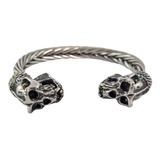 Brazalete De Calaveras De Plata Ley 925 Para Hombre