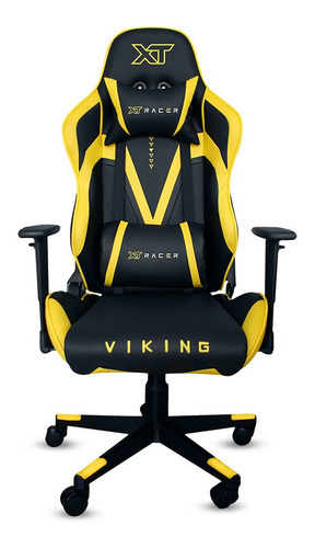 Cadeira De Escritório Gamer Xt Racer Viking Couro Sintético Cor Preto E Amarelo