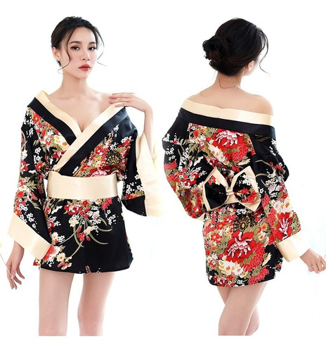 Set Bata Kimono Japonés Corto Sexy Estilo Oriental 