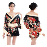 Set Bata Kimono Japonés Corto Sexy Estilo Oriental 