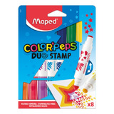 Marcador Color Peps Duo Stamp Con Sellos X8 Maped