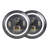 Par De 7 Faros Led H4 Drl Angel Eyes Wrangler Jeep Vocho