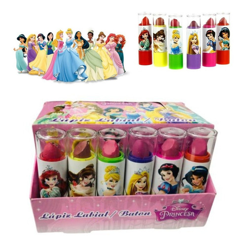 Kit 6 Batons Princesas Infantil Sabor Frutas Crianças Menina