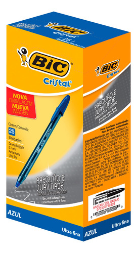 Caneta Esferografica Bic Cristal Ultra Fina 0.7mm Cx C/ 25 Cor Da Tinta Azul Cor Do Exterior Azul