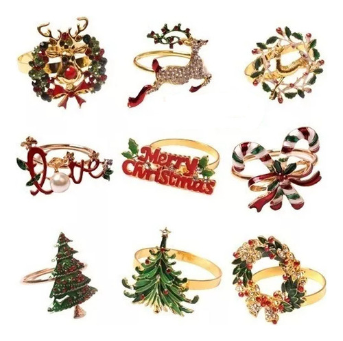 9 Anillos Servilleteros De Metal, Navidad Decoración Cen [u]