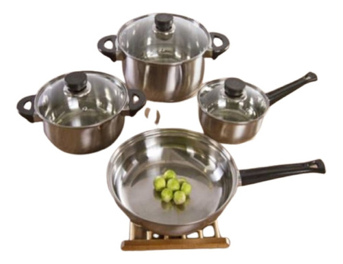 Batería De Cocina 7 Piezas Acero Inoxidable Tapa Vidrio