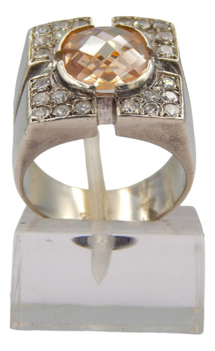  Elegante Anillo De Plata Con Circones Y Cuarzo Naranja 