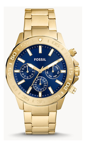 Reloj Para Caballero Fossil Dorado Fondo Azul Bq2706