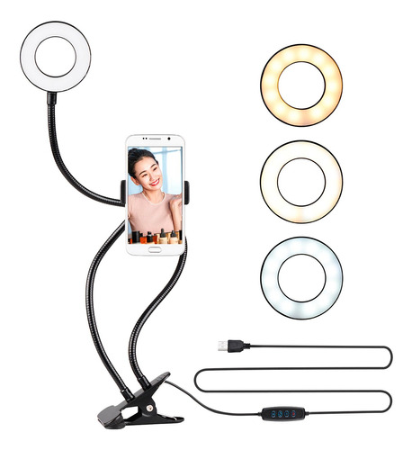 Ring Light Usb Flexível E Ajustável Com Clip Para Smartphone Cor Da Estrutura Preto Cor Da Luz Branco-quente/branco-frio 5v