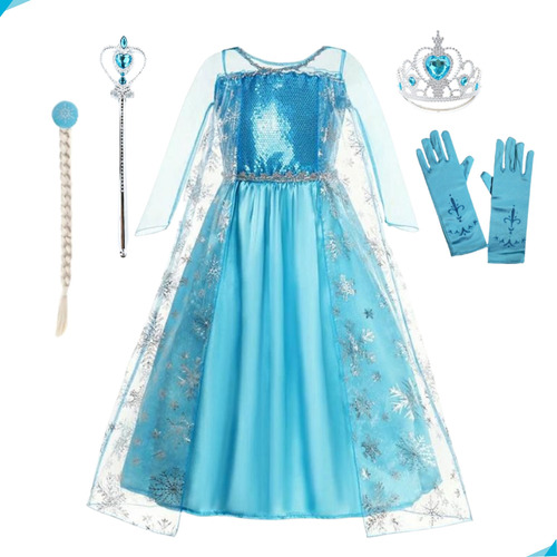 Fantasia Vestido Infantil Elsa Frozen Com Capa E Acessórios