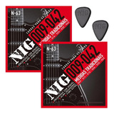 Kit X2 Cordas Guitarra Nig 09 009 + Mi Extra + Palheta 