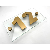 Kit 2 Números Residencial Inox Dourado Placa Vidro Incolor