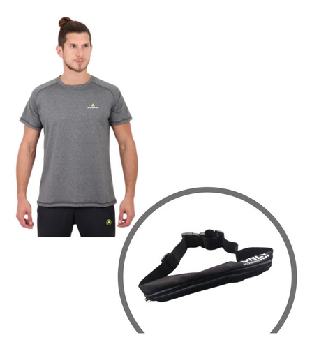 Combo Runner! Remera Deportiva Hombre Grs+ Riñonera Expansib