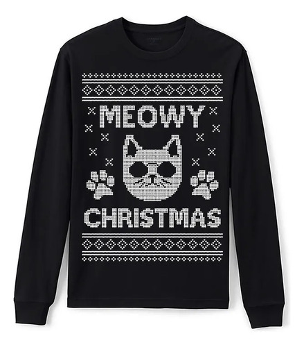 Playera Comoda Navideño Cat Ugly Christmas Sweater Gato Meaw