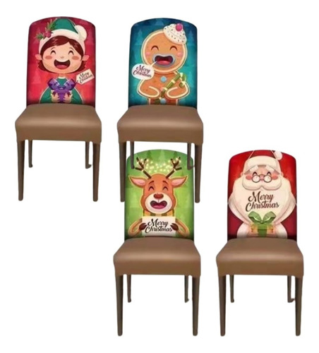 Fundas Sillas Comedor Navideña Cubre Silla Respaldo Set 4 