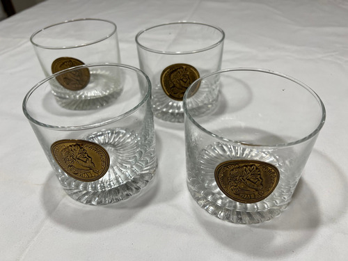 Set X4 Vasos Whisky Con Aplique Romano Vidrio 8.5cm Altura