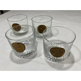 Set X4 Vasos Whisky Con Aplique Romano Vidrio 8.5cm Altura