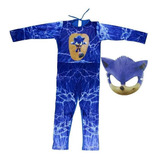 Roupa Do Sonic Fantasia Longa Infantil Cosplay Com Máscara