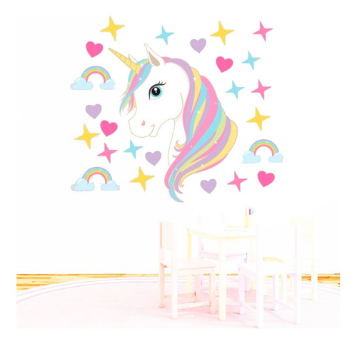 Vinilo Adhesivo Pared Infantil Unicornios 100cm Full Color