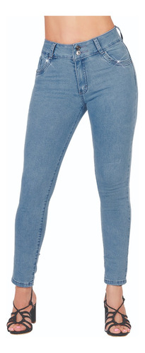 Jeans Casual Dama Tiro Medio Stretch Azul 637-52