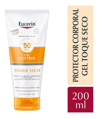 Eucerin Sun Fps50+ Gel Crema Toque Seco Corporal X 200 Ml