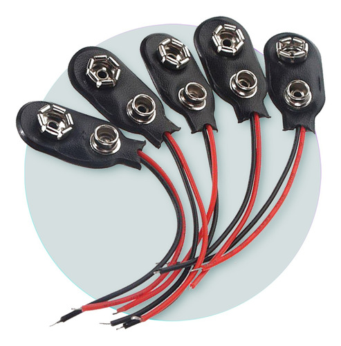 Lote 5 Piezas Cable 15cm Conector Para Pila 9v 9 Volts Voltios Broche Bateria Pp3 Dc