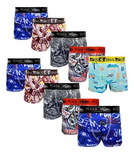 Kit 10 Cuecas Box Boxer Infantil Atacado Microfibra