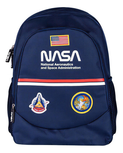 Mochila Escolar Nasa Diseño Retro Dos Amplios Compartimentos Color Azul